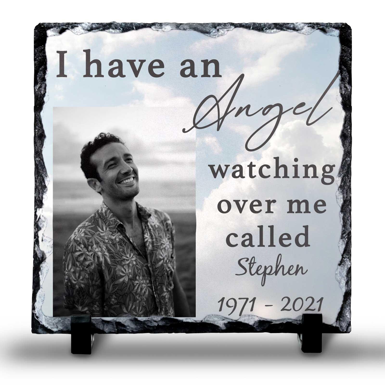 Angel Watching Over Me Personalised Memorial Photo Slate