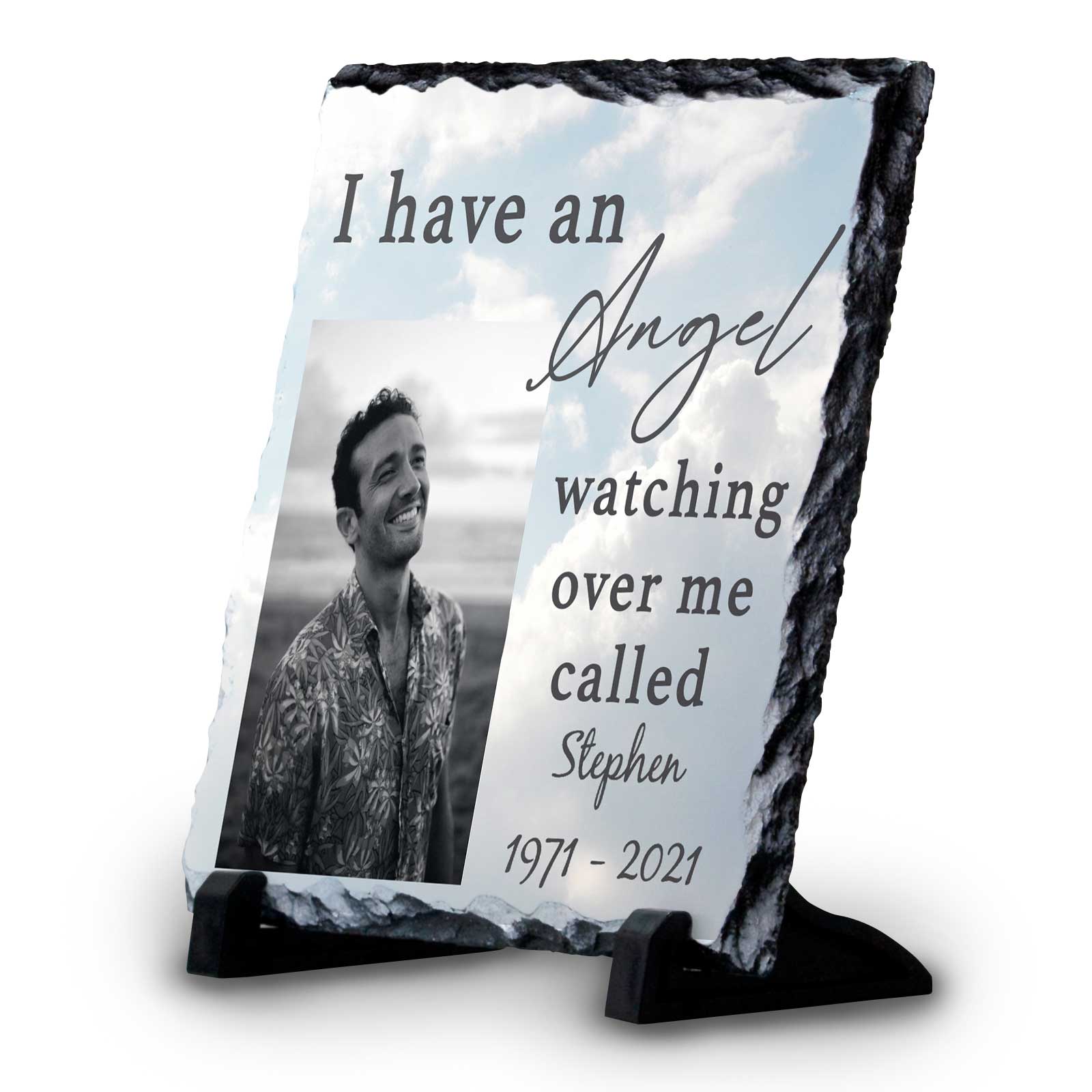 Angel Watching Over Me Personalised Memorial Photo Slate