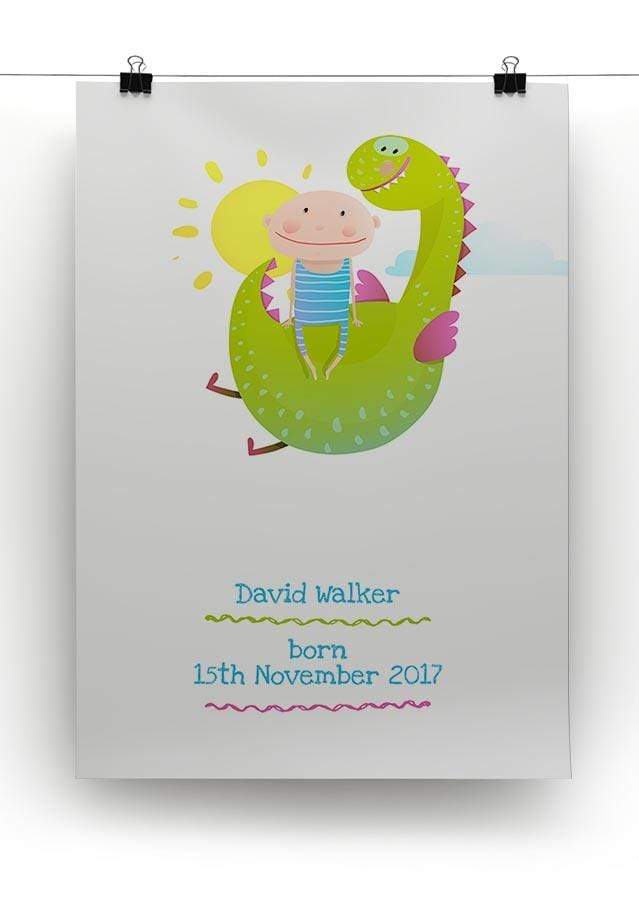 Baby and Dragon Cartoon Framed Print
