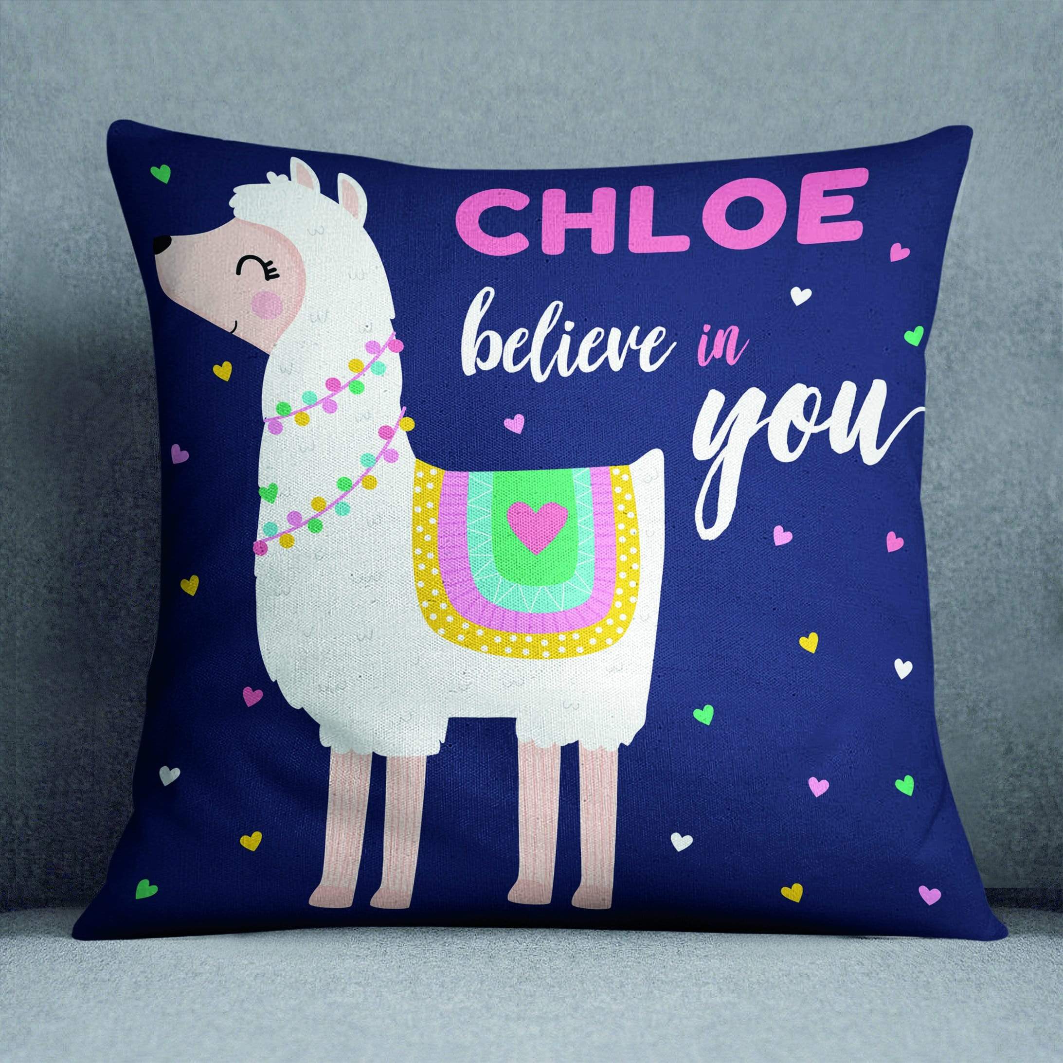 Believe in You Navy Llama Personalised Cushion
