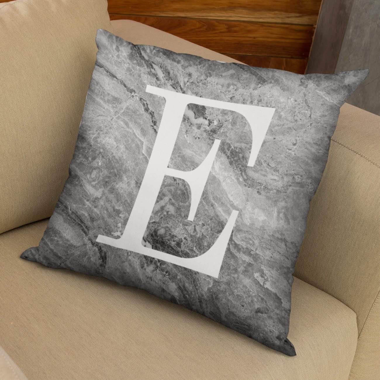Black Marble Monogram Cushion - Linen