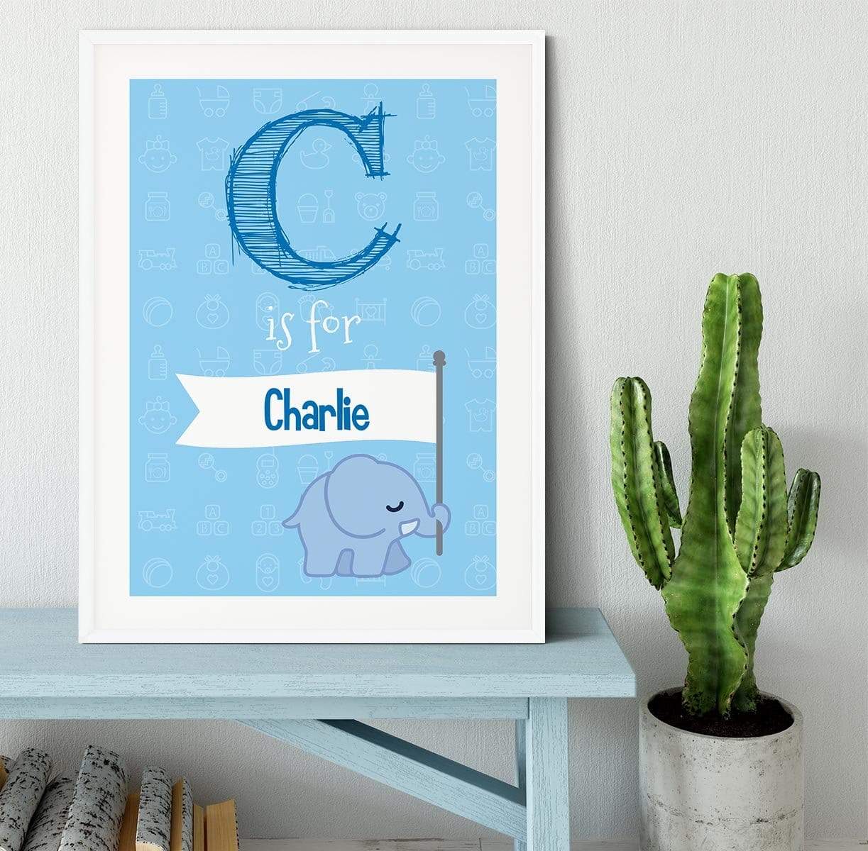 Blue Initial Personalised Framed Print