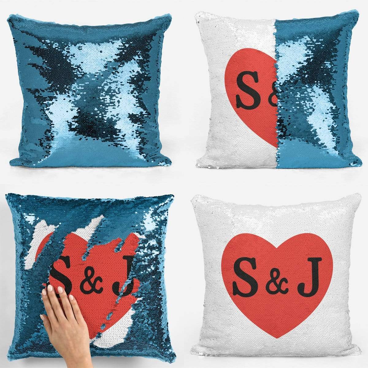 Love Heart Initials Sequin Magic Cushion