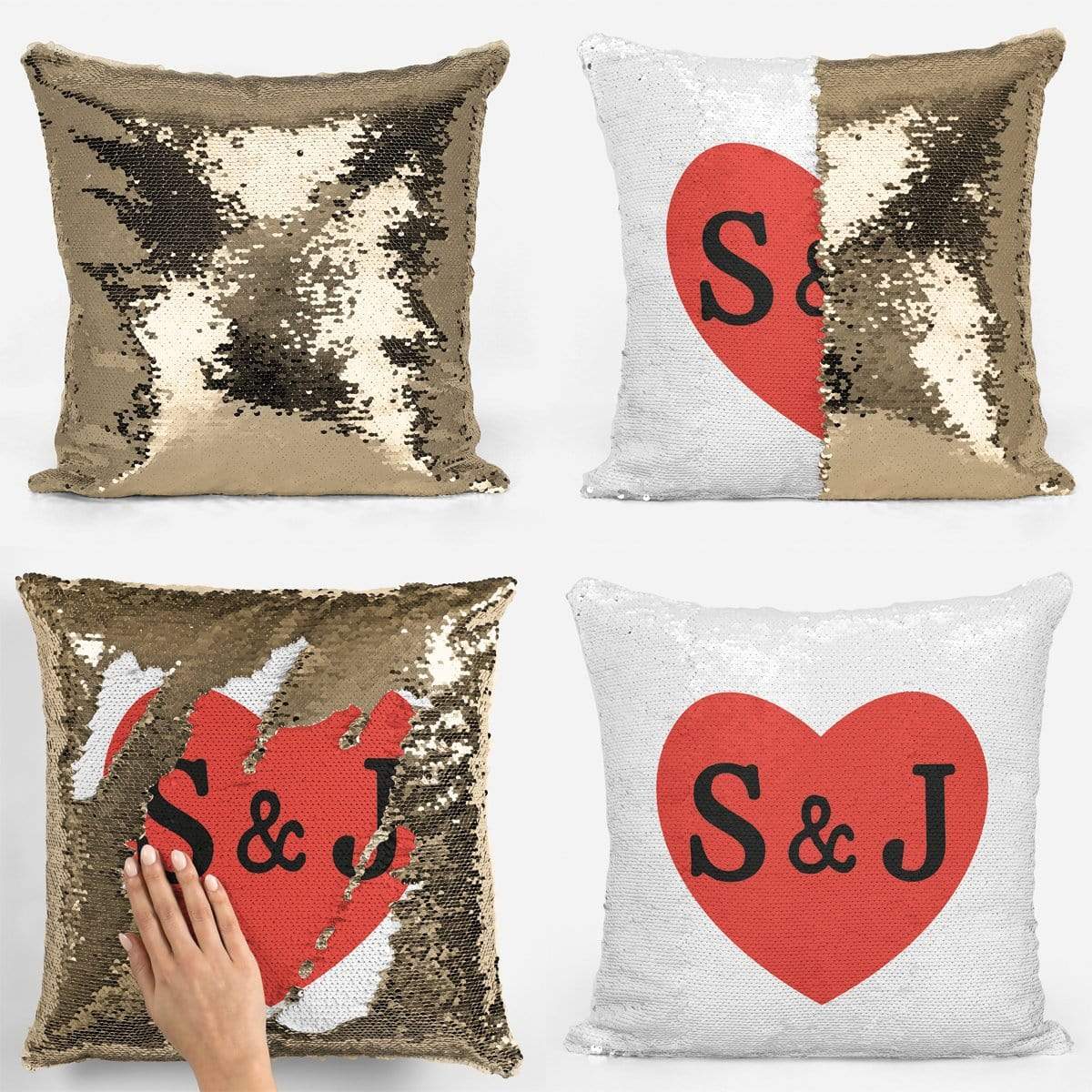 Love Heart Initials Sequin Magic Cushion
