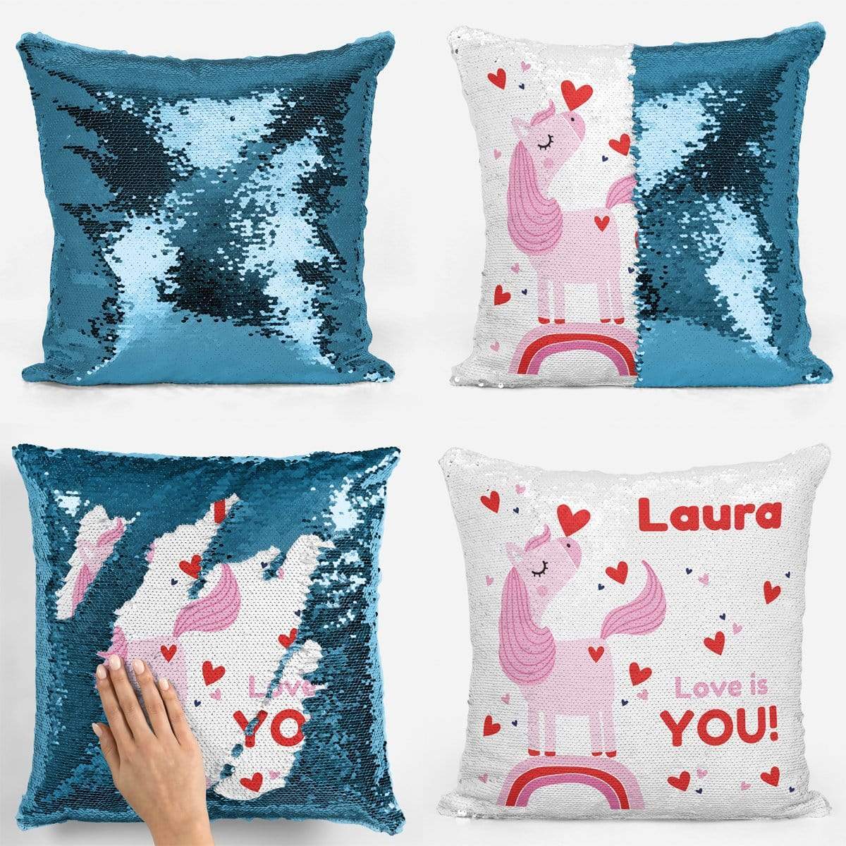 Love is You Unicorn Sequin Magic Cushion