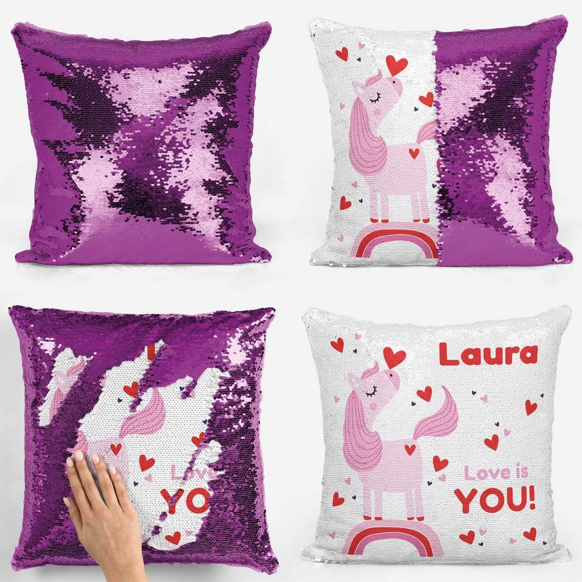 Love is You Unicorn Sequin Magic Cushion
