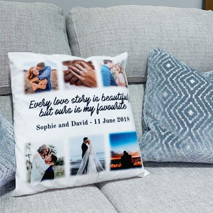 Love Story Photo Collage Cushion