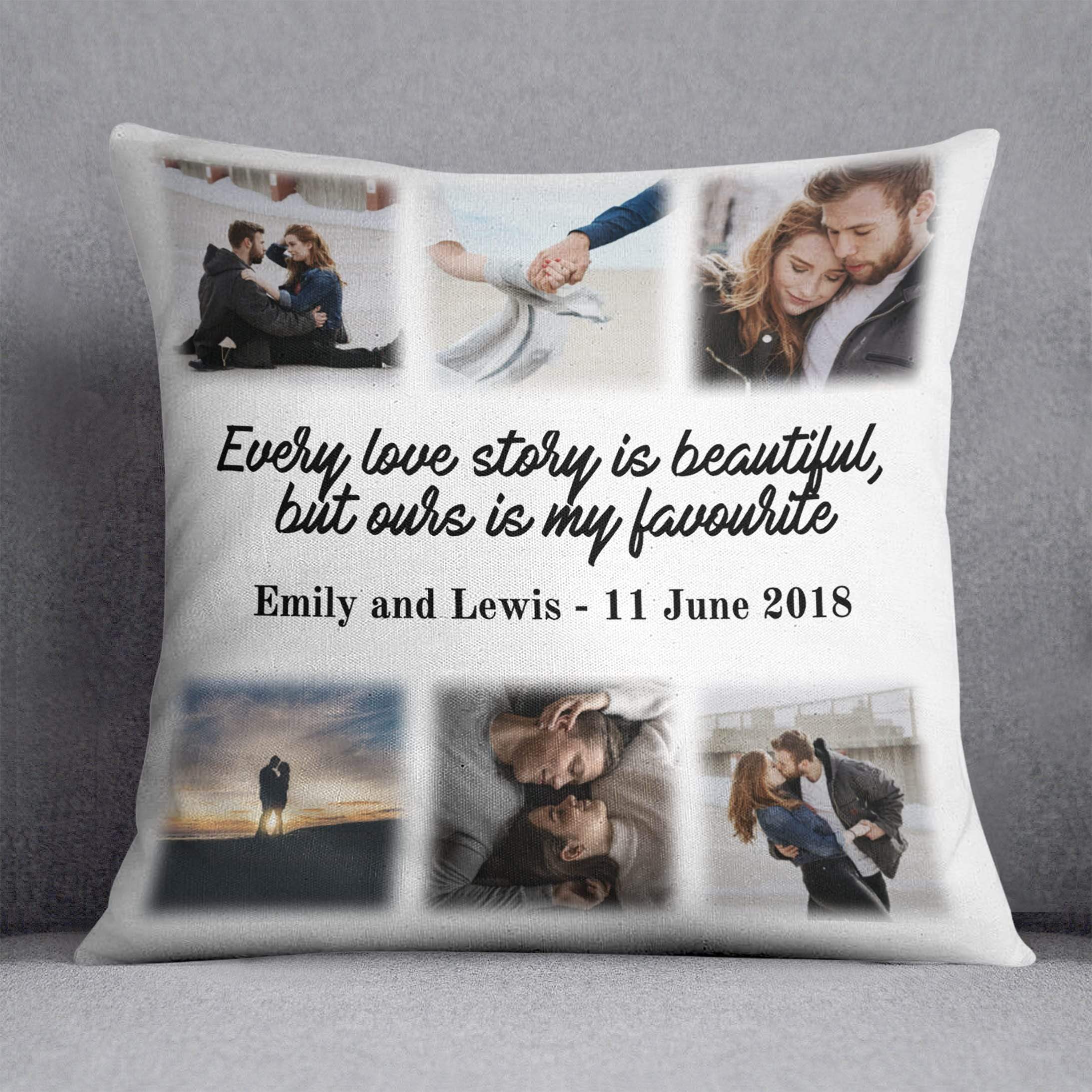 Love Story Photo Collage Cushion