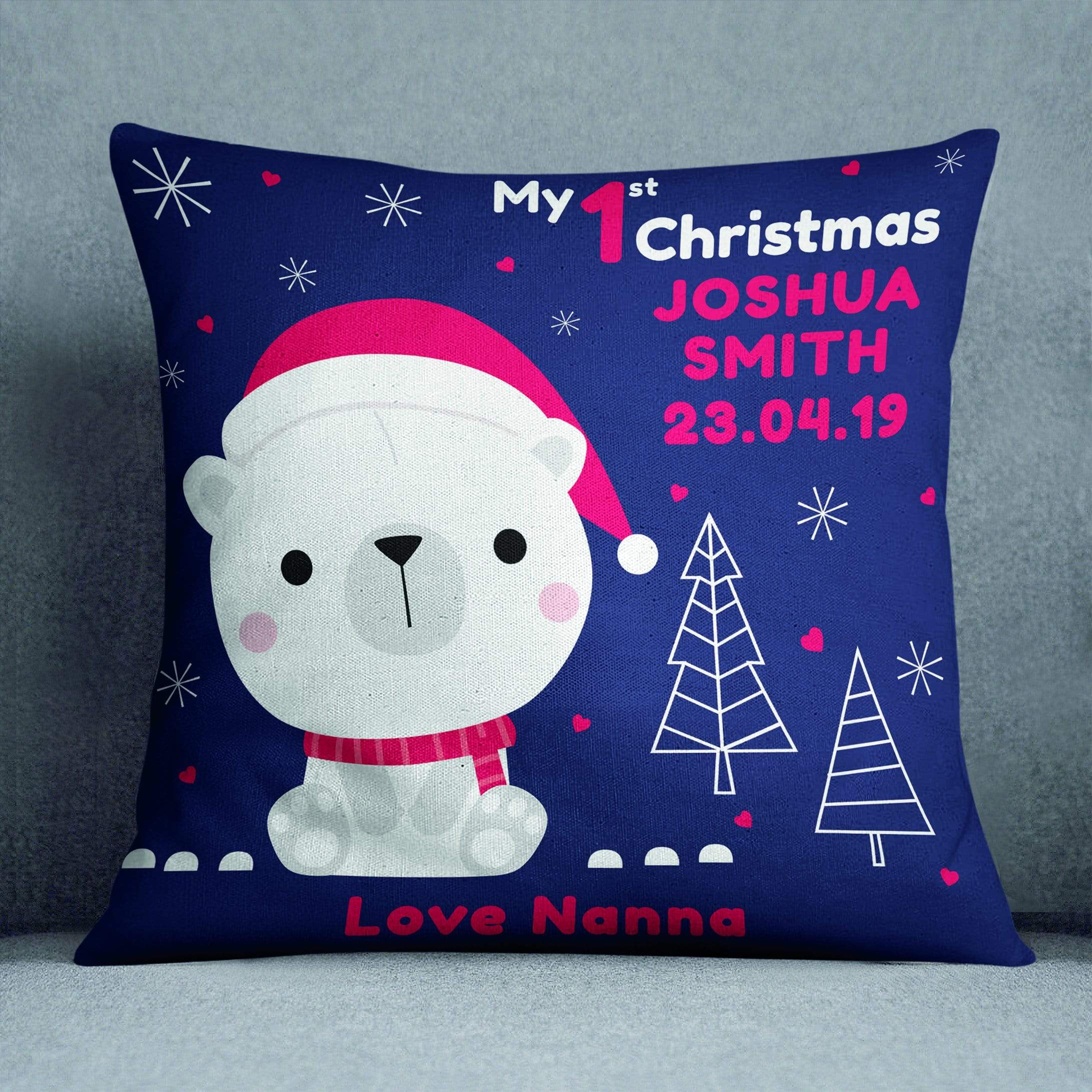 My First Christmas Navy Personalised Cushion