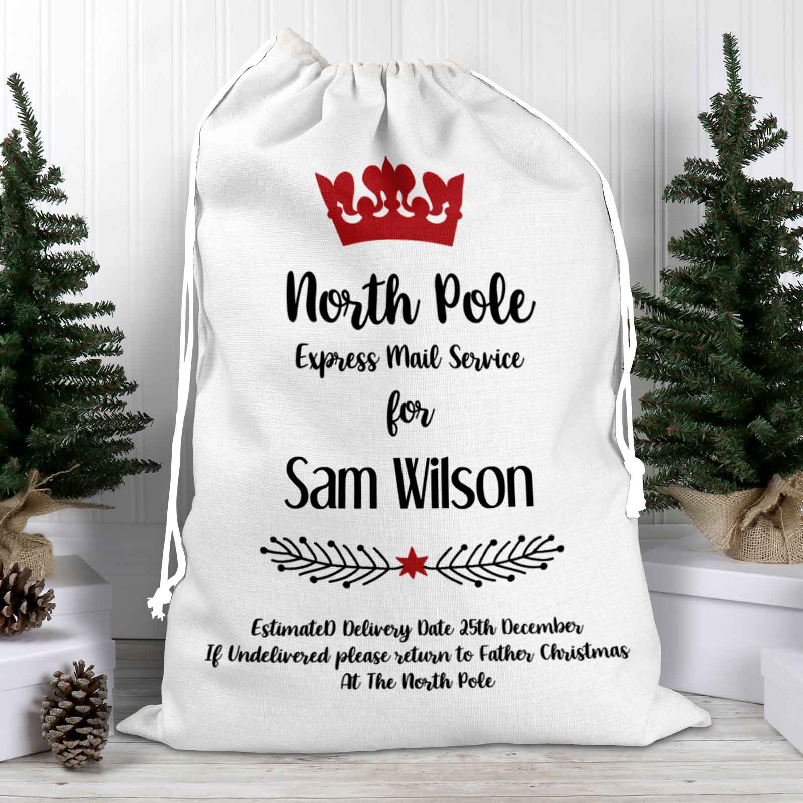 North Pole Express Mail Service Personalised Santa Sack