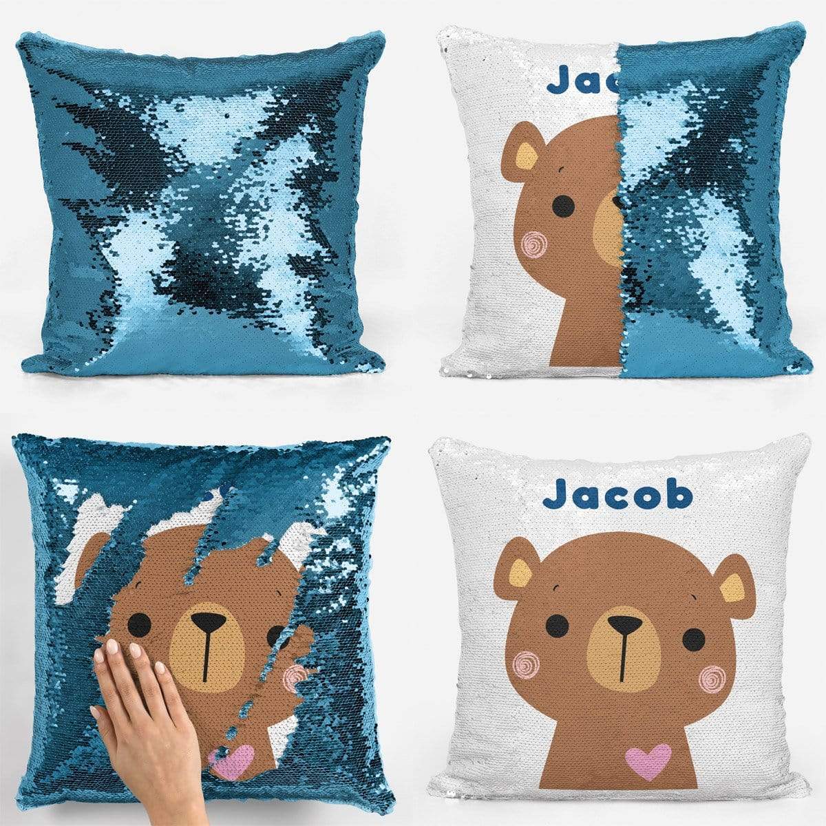 Personalised Bear Sequin Magic Cushion