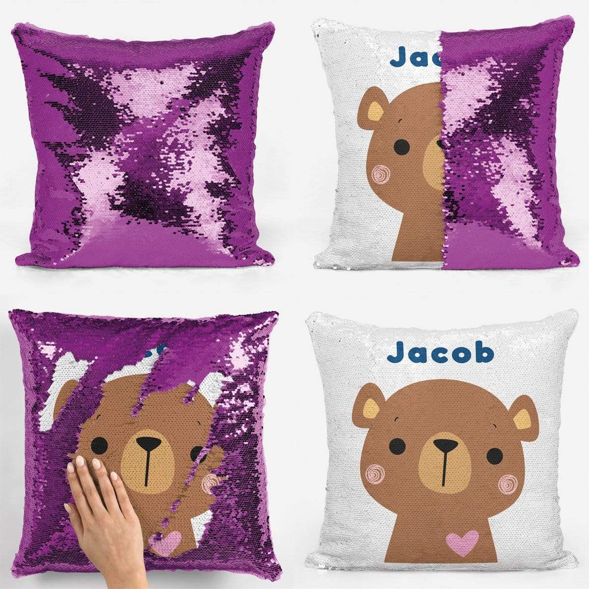 Personalised Bear Sequin Magic Cushion