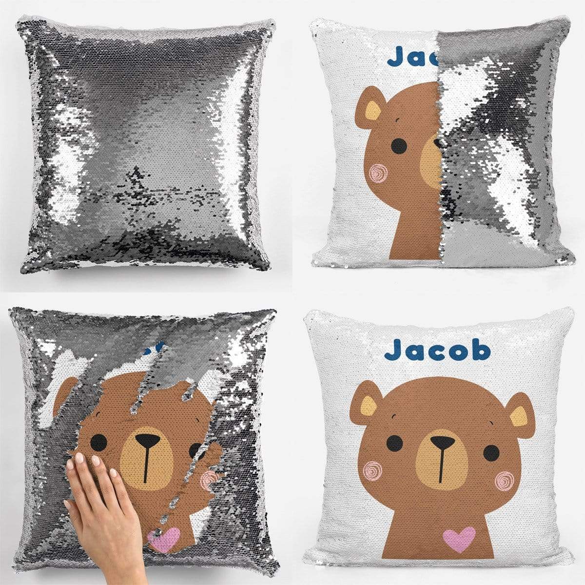 Personalised Bear Sequin Magic Cushion