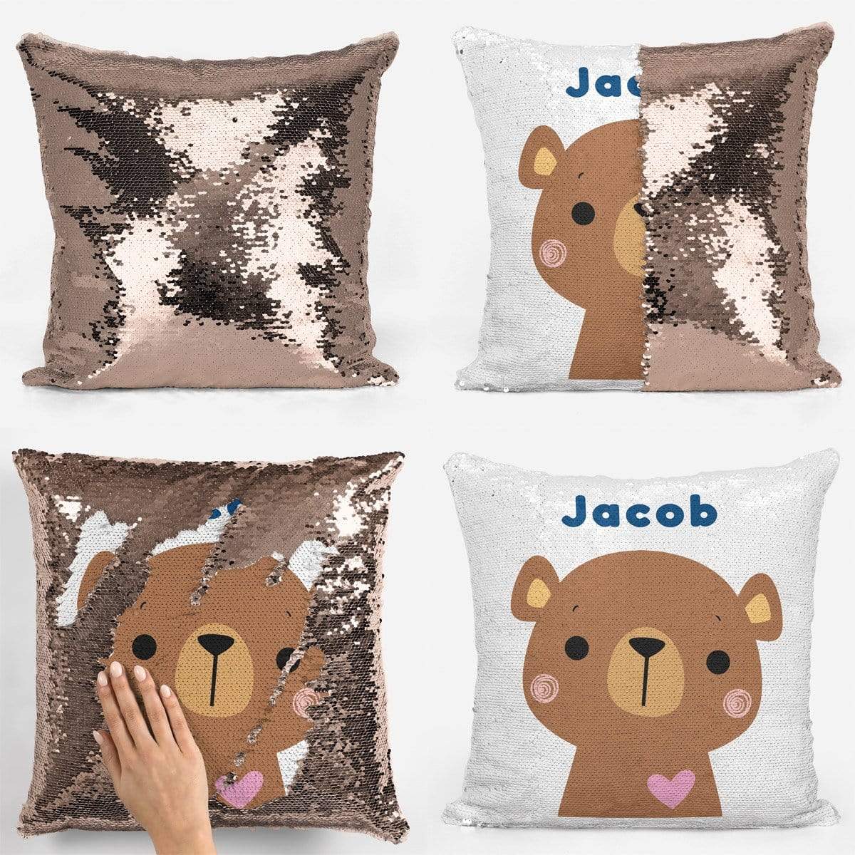 Personalised Bear Sequin Magic Cushion