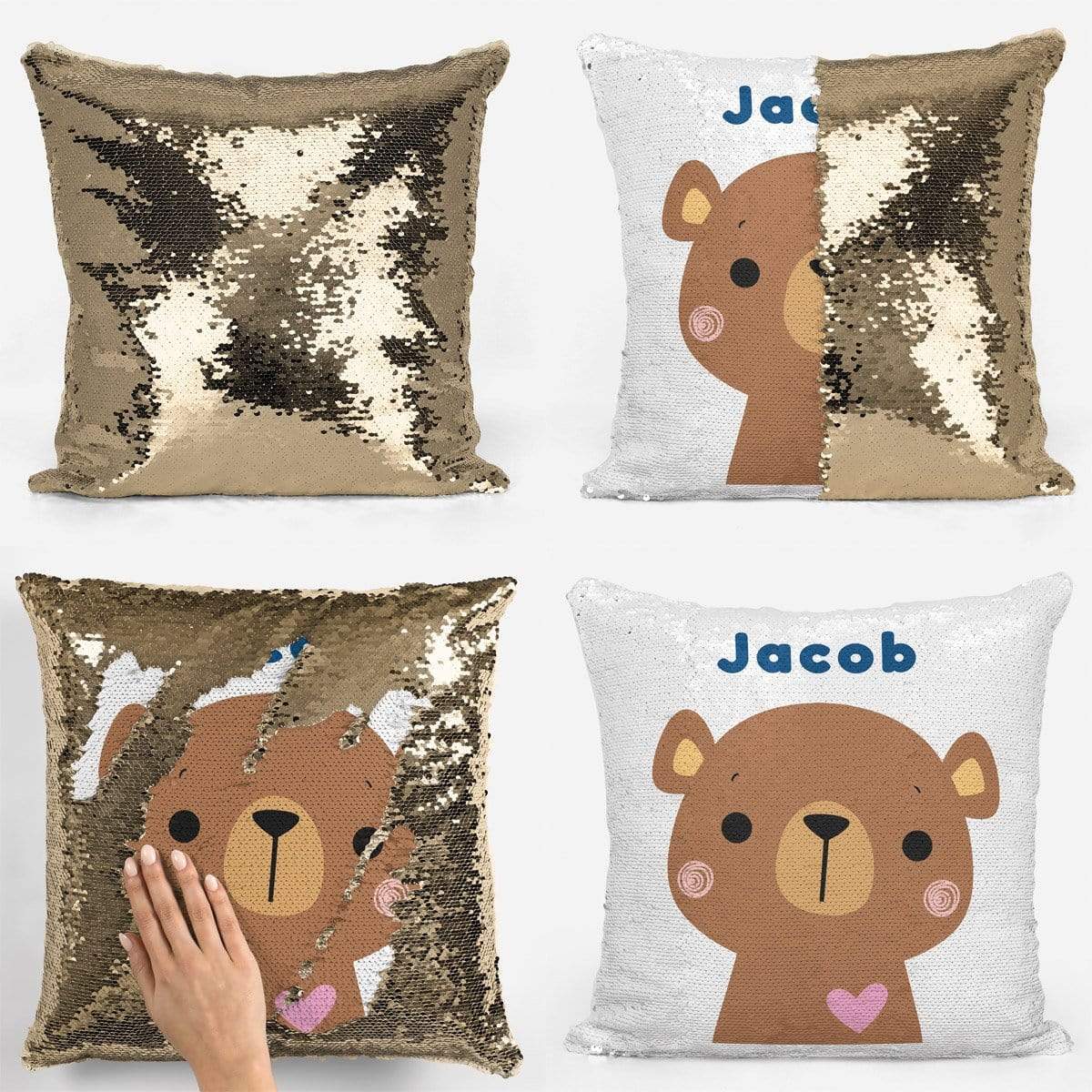 Personalised Bear Sequin Magic Cushion
