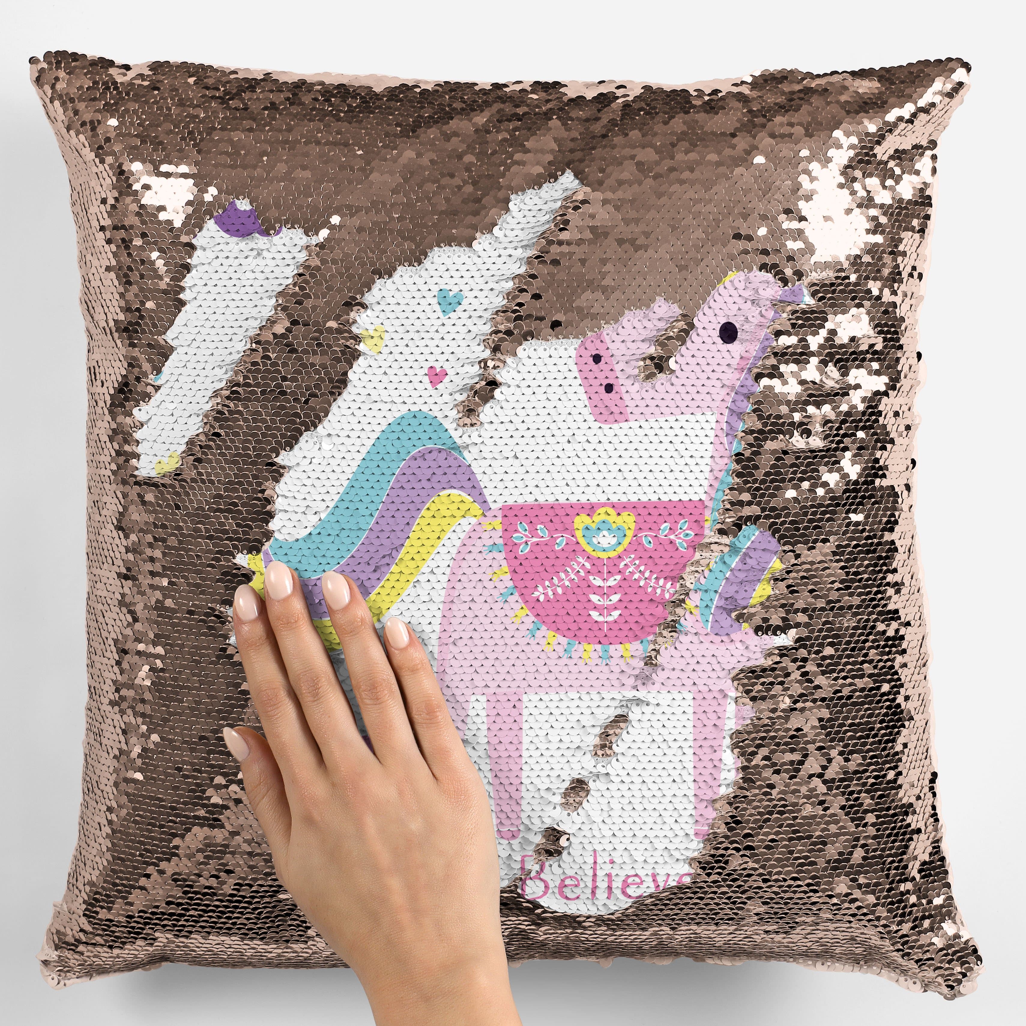 Personalised Believe Unicorn Sequin Magic Cushion