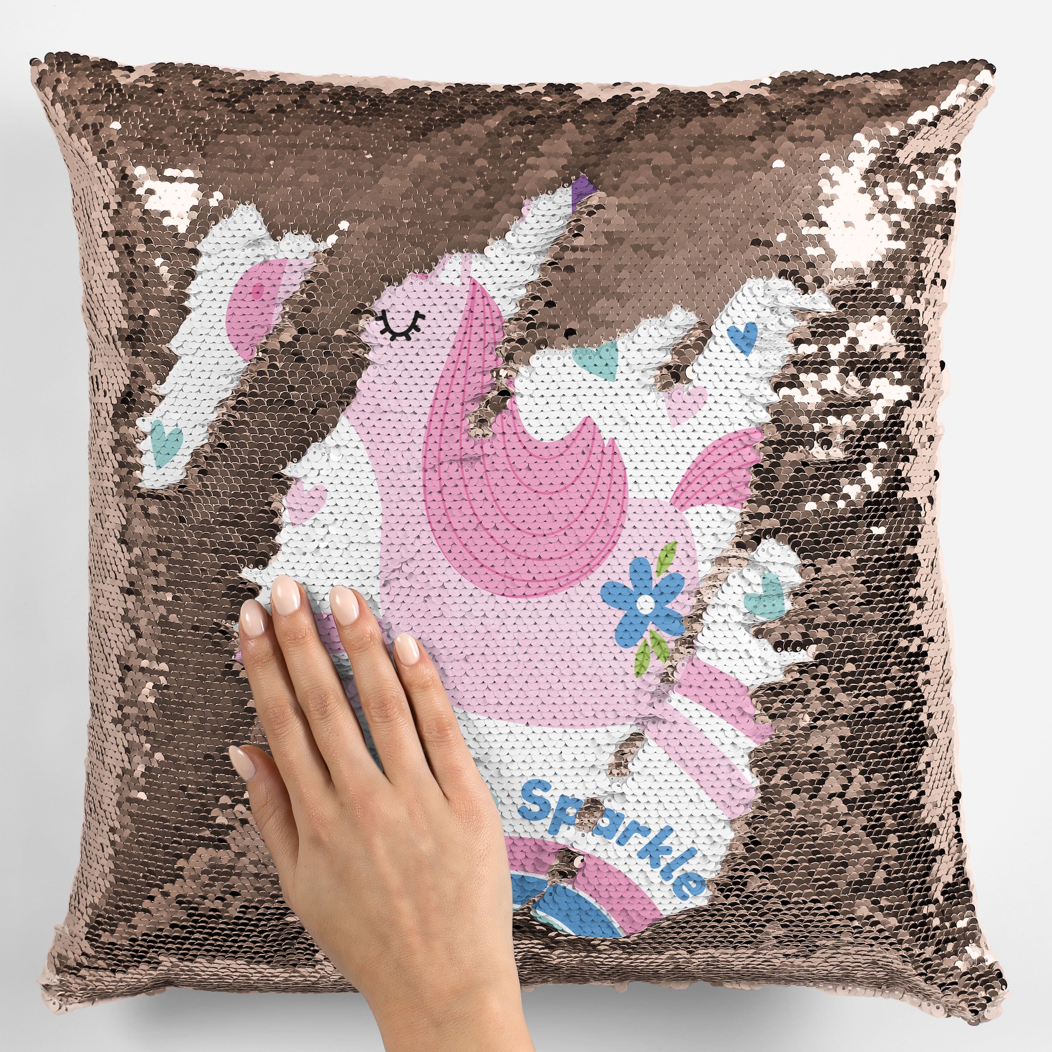 Personalised Born To Sparkle Unicorn Sequin Magic Cushion