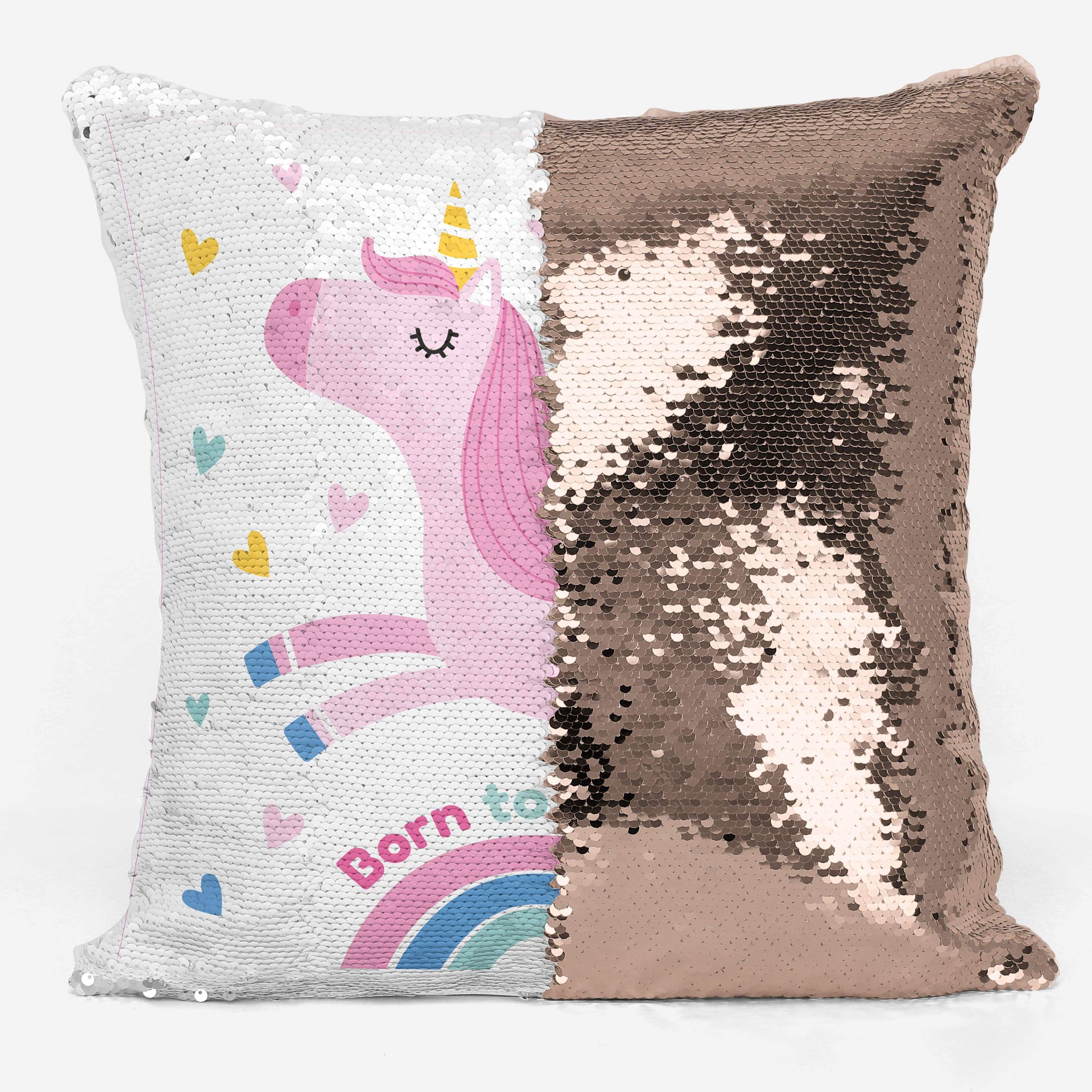 Personalised Born To Sparkle Unicorn Sequin Magic Cushion