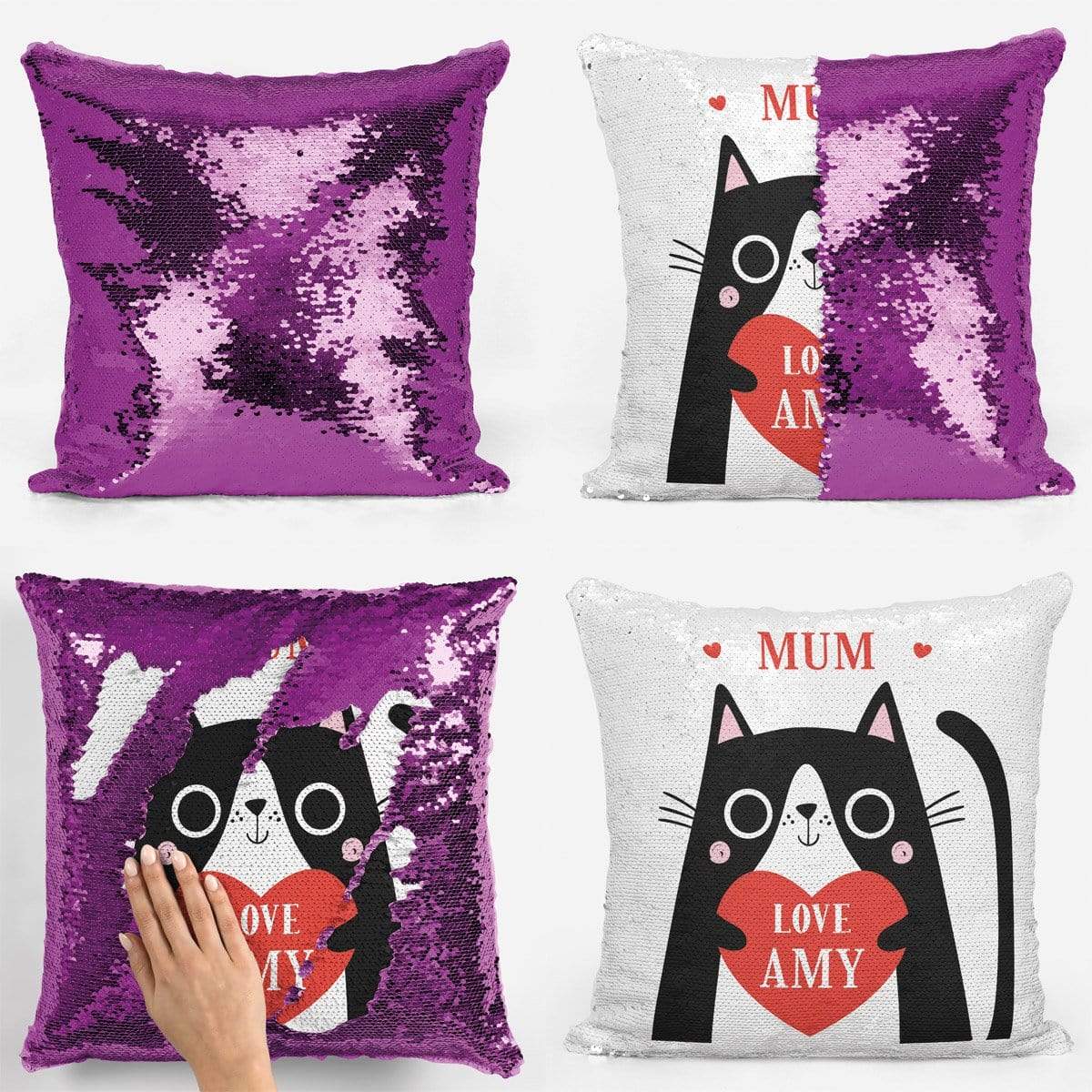 Personalised Cat Sequin Magic Cushion