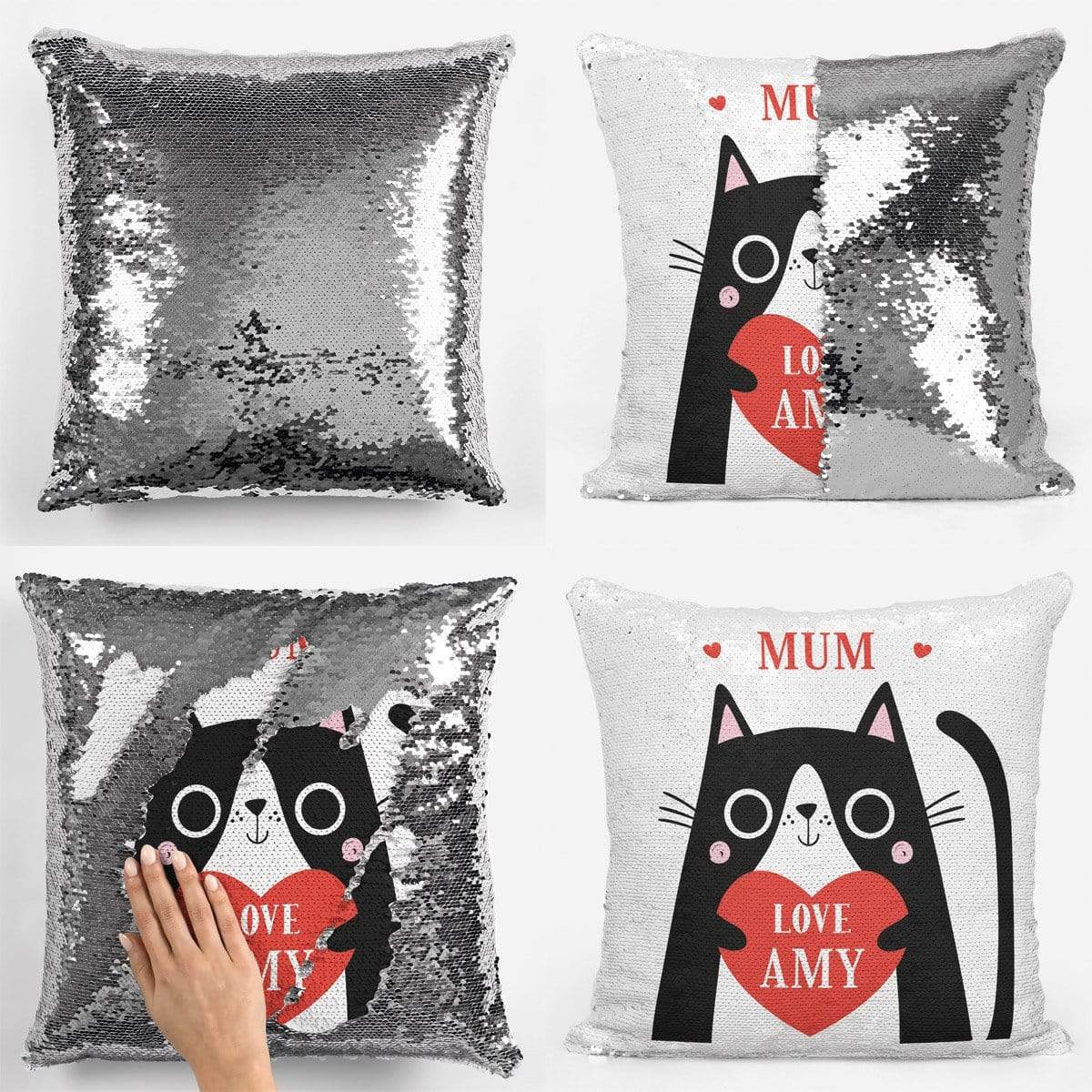 Personalised Cat Sequin Magic Cushion