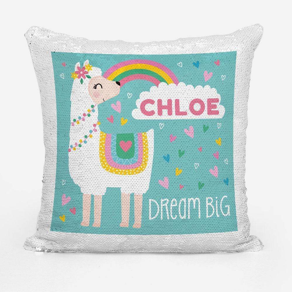Personalised Dream Big Llama Sequin Magic Cushion