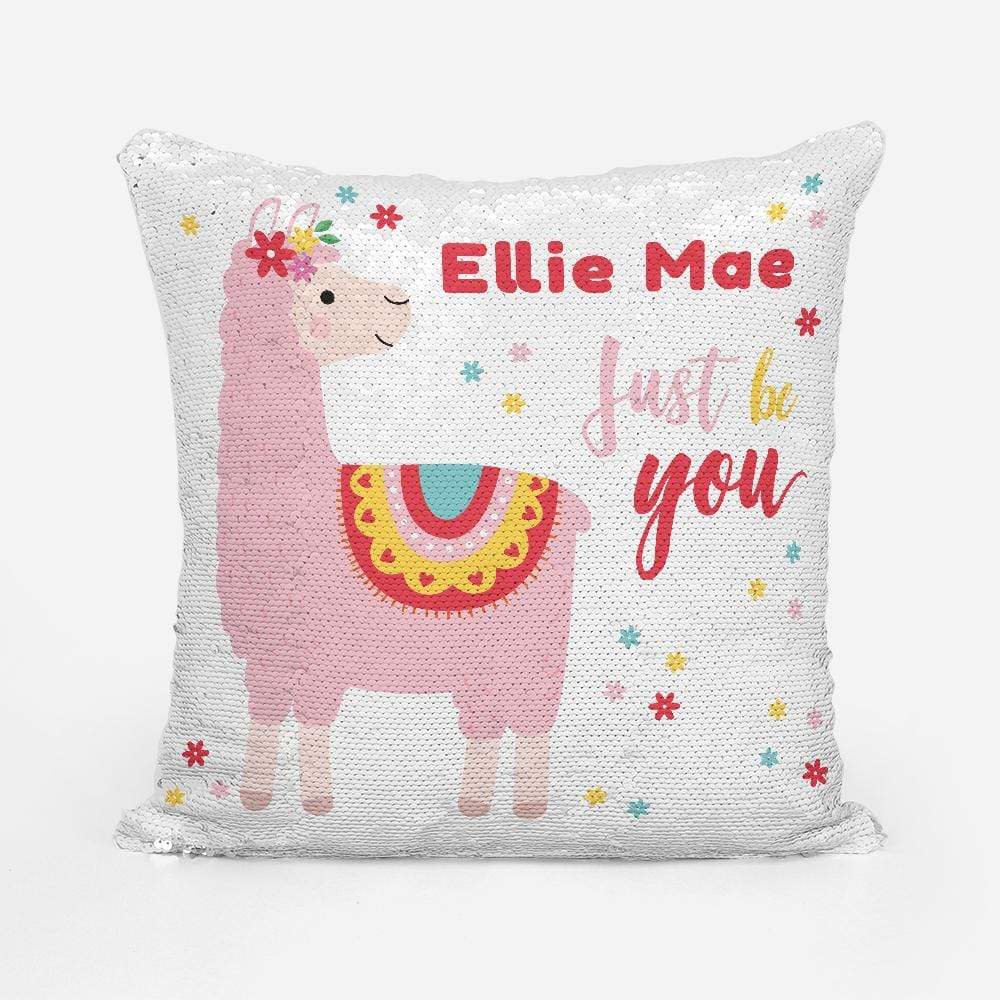Personalised Just Be You Pink Llama Sequin Magic Cushion