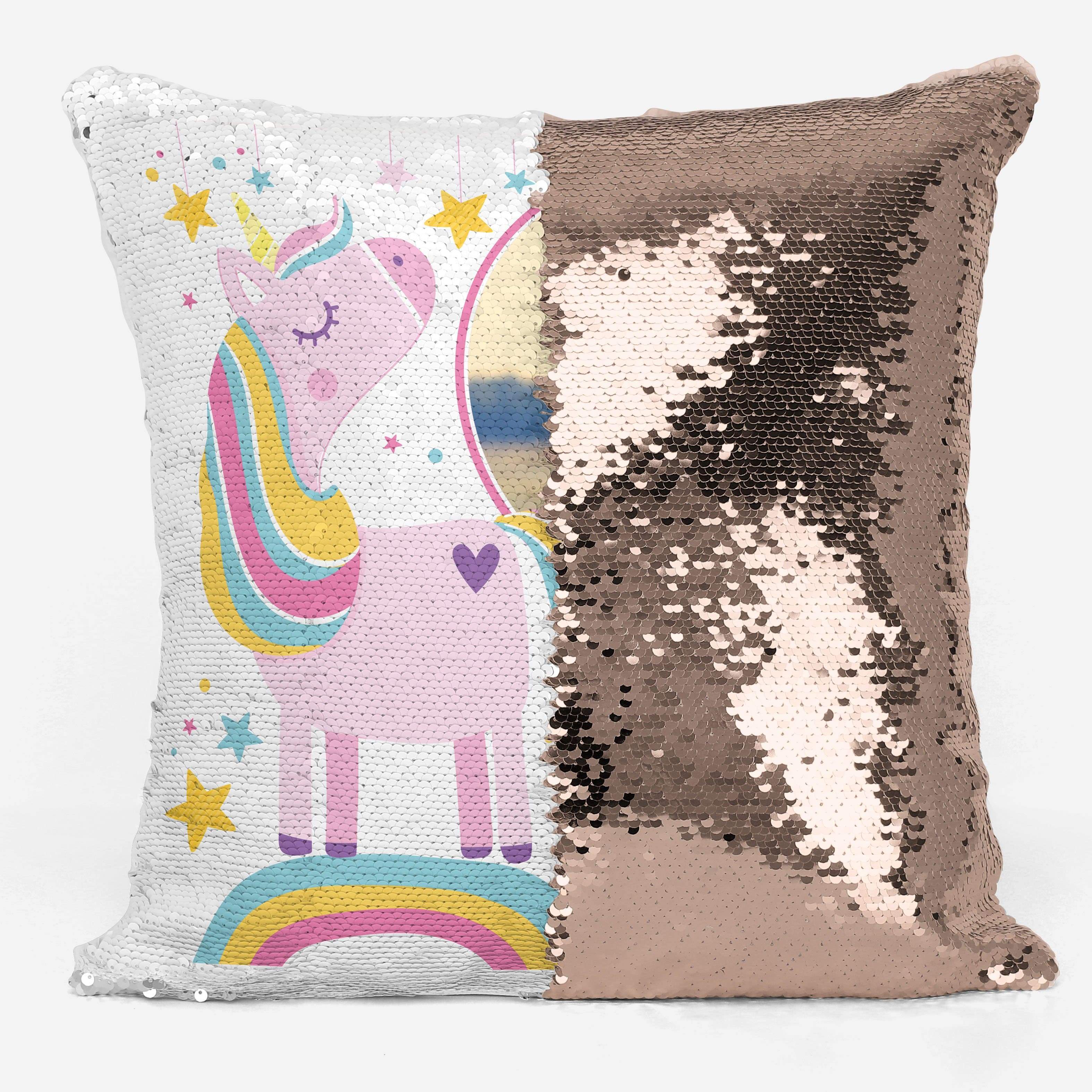 Personalised Keep Believing Photo Unicorn Sequin Magic Cushion