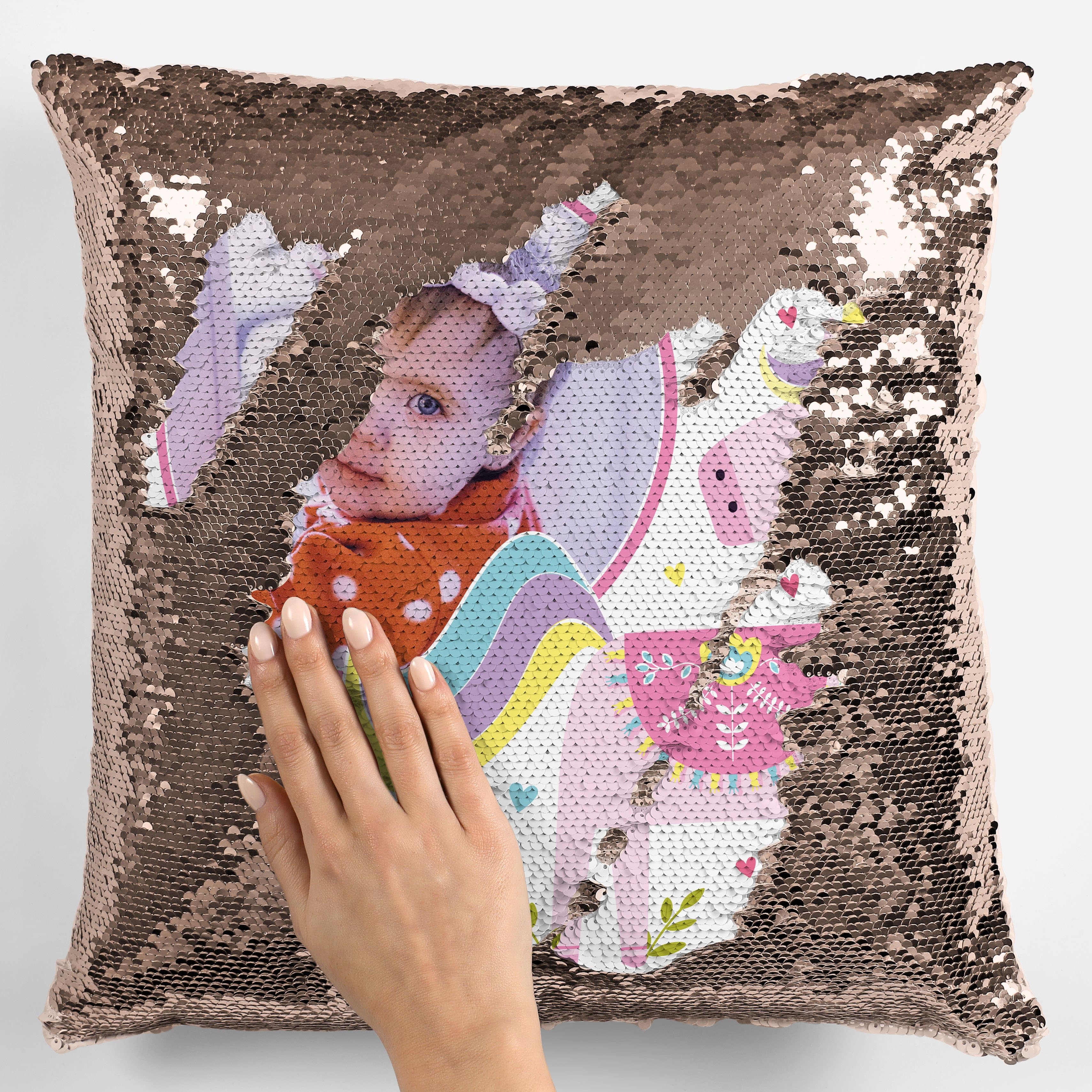 Personalised Photo Unicorn Sequin Magic Cushion