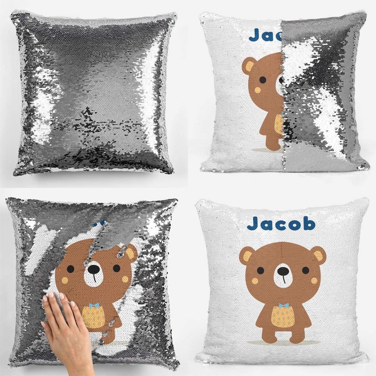 Personalised Teddy Bear Sequin Magic Cushion