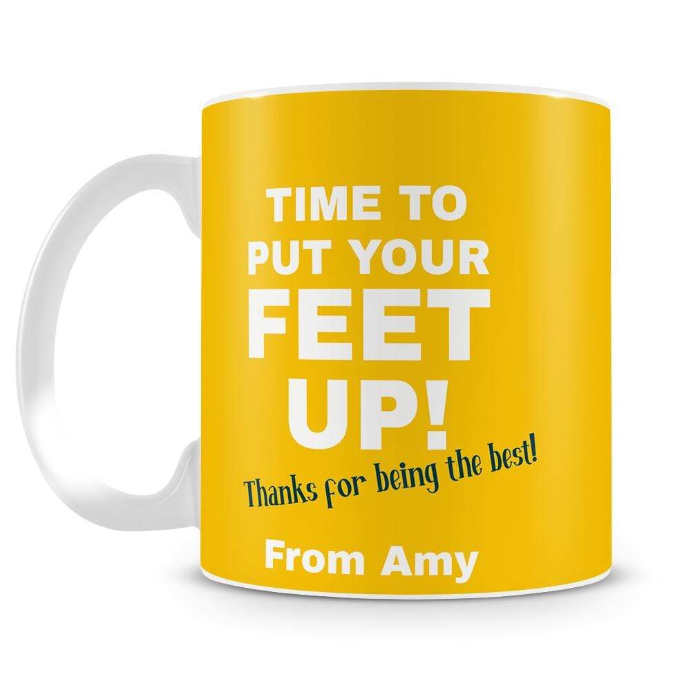 Personalised Yellow 'Put Your Feet Up' Teacher Mug