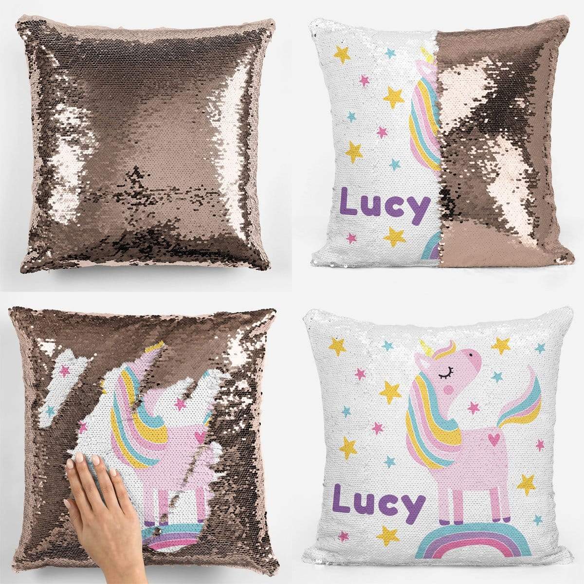 Rainbow Unicorn Personalised Sequin Magic Cushion
