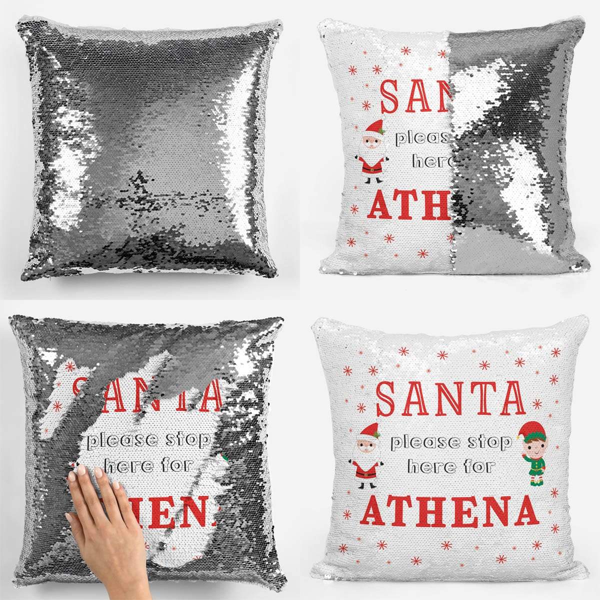 Santa Stop Here Personalised Sequin Magic Cushion