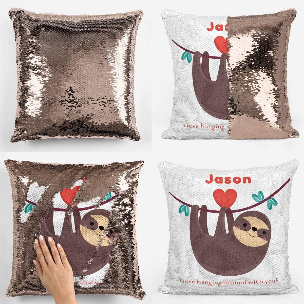 Sloth Valentines Sequin Magic Cushion