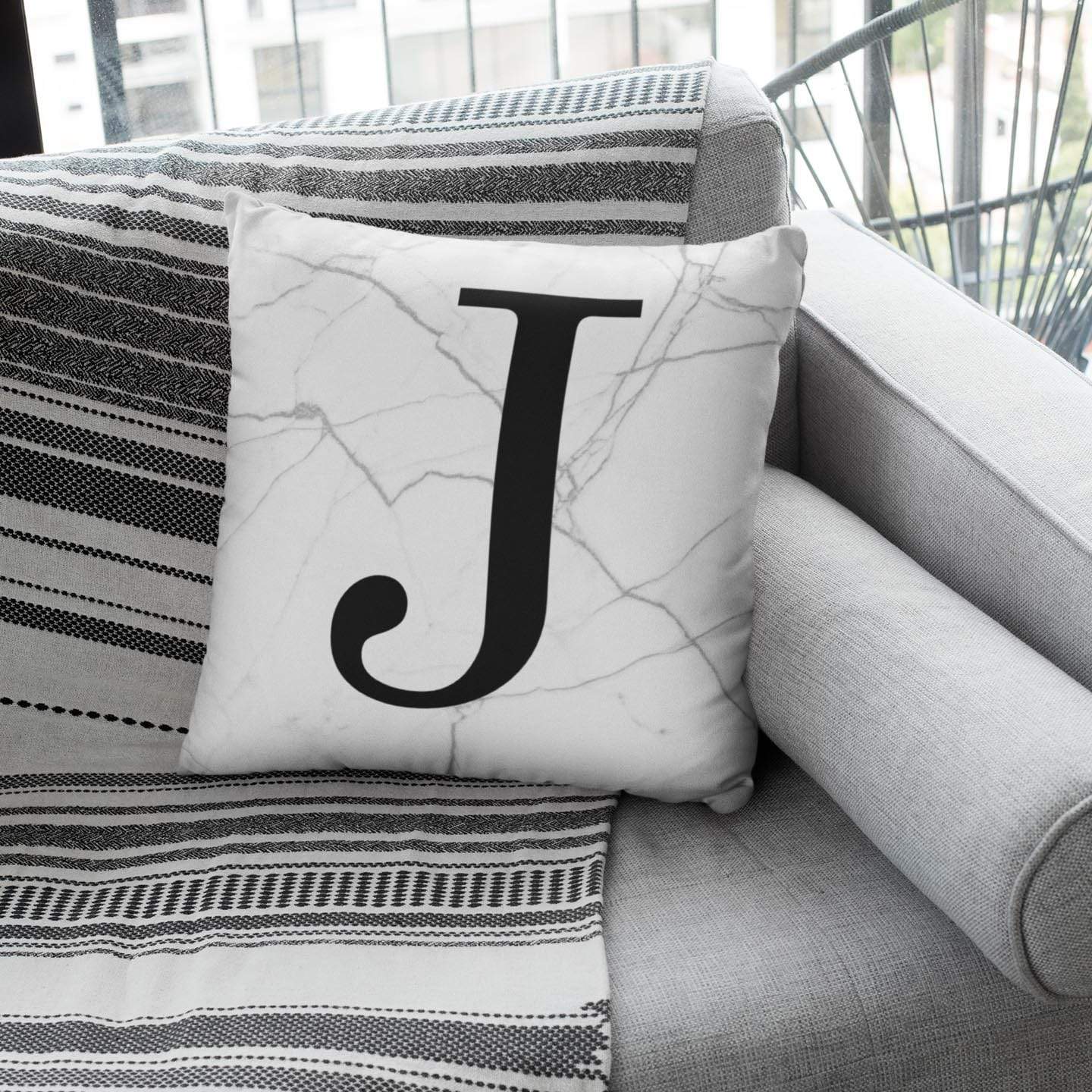 White Marble Monogram Cushion - Linen