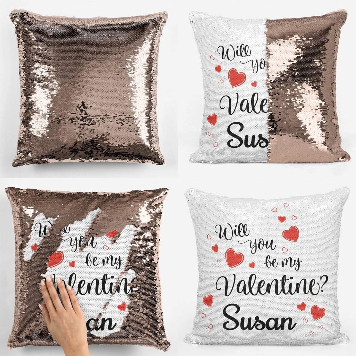 Will You Be My Valentine Sequin Magic Personalised Cushion