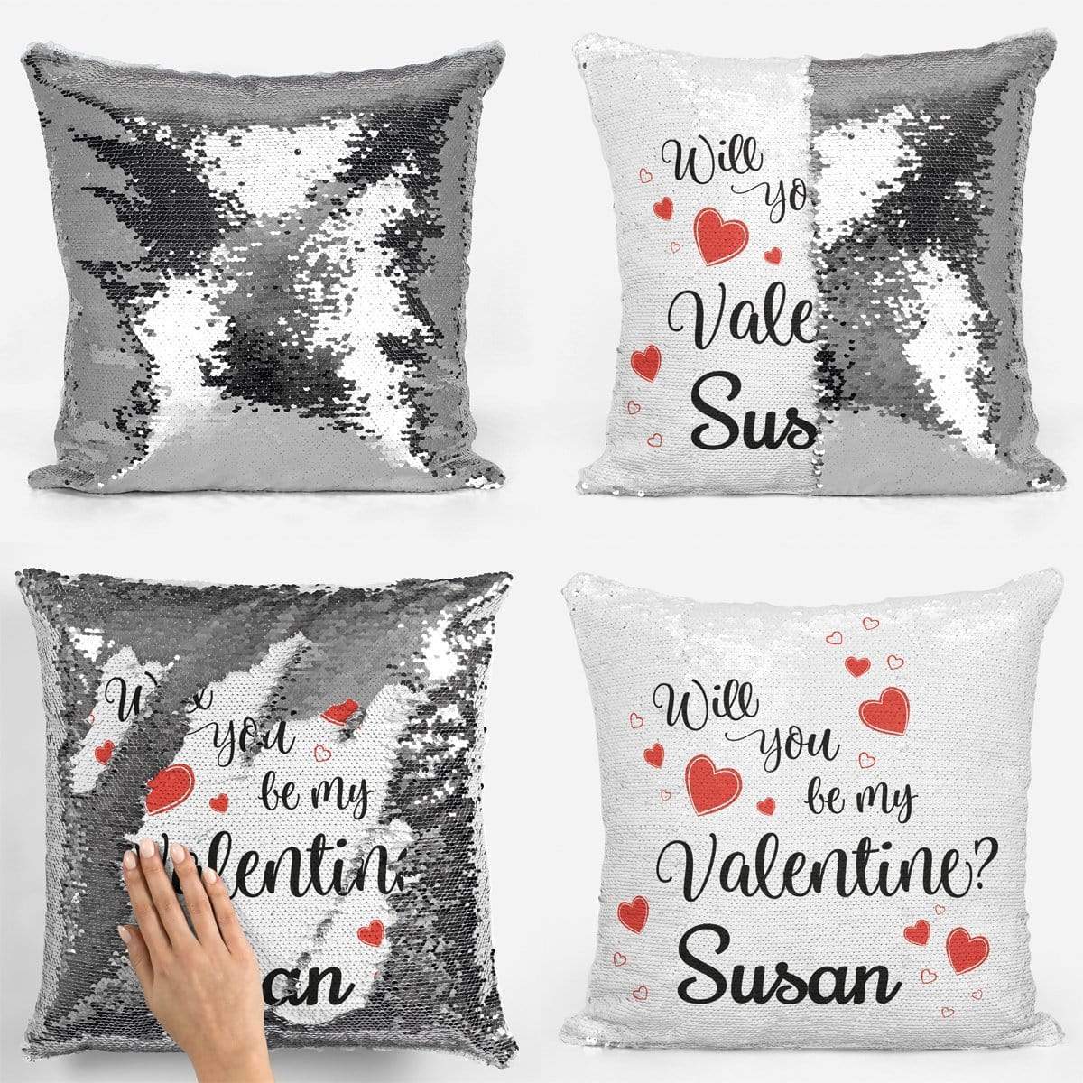 Will You Be My Valentine Sequin Magic Personalised Cushion