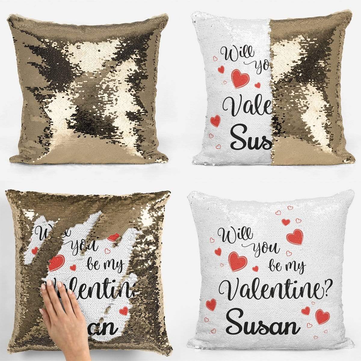 Will You Be My Valentine Sequin Magic Personalised Cushion